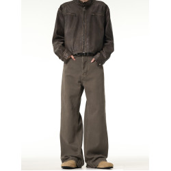 MADWITCH新款復古直筒牛仔褲男vintage美式休閒小衆cleanfit長褲