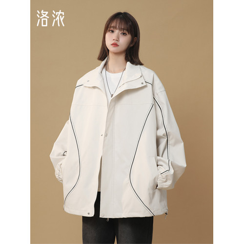 洛濃無性別秋季立領沖鋒夾克外套男女防潑水寬鬆大碼高街青少年潮