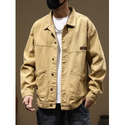 春秋款純棉牛仔外套男大碼寬鬆工裝美式休閒胖子加肥加大男裝夾克