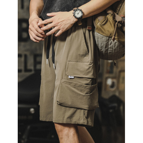 冰絲工裝短褲男夏季薄款美式潮牌直筒寬鬆運動透氣速乾休閒五分褲