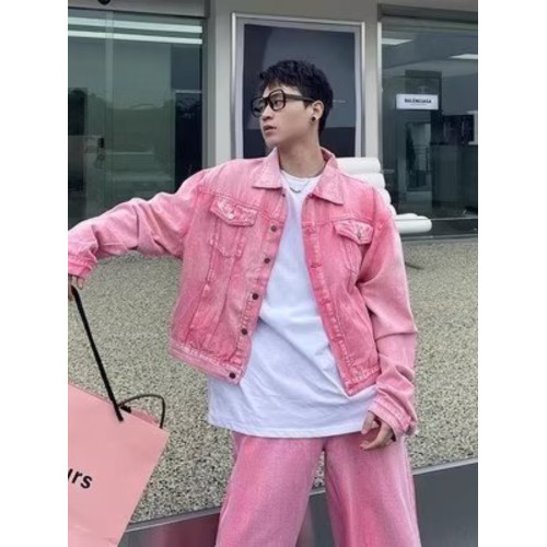 韓版帥氣高級痞帥高街短款牛仔外套時尚男款水洗做舊濶腿褲兩件裝