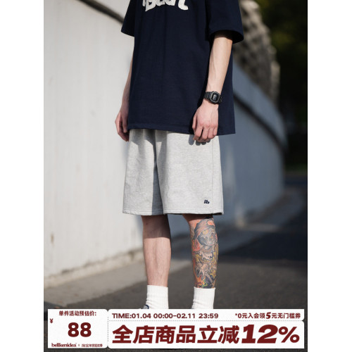 BELLKENIDEA 基礎寬鬆廓形運動休閒五分褲短褲衛褲男女百搭純色