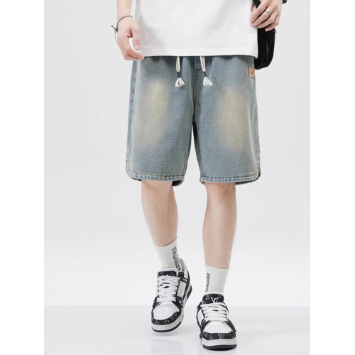 夏季薄款星空紋牛仔短褲男士2024新款寬鬆美式潮牌休閒五分中褲子