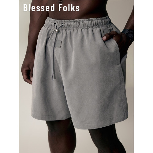 Blessed Folks長抽繩皮標合金釦男女同款健身運動速乾休閒短褲