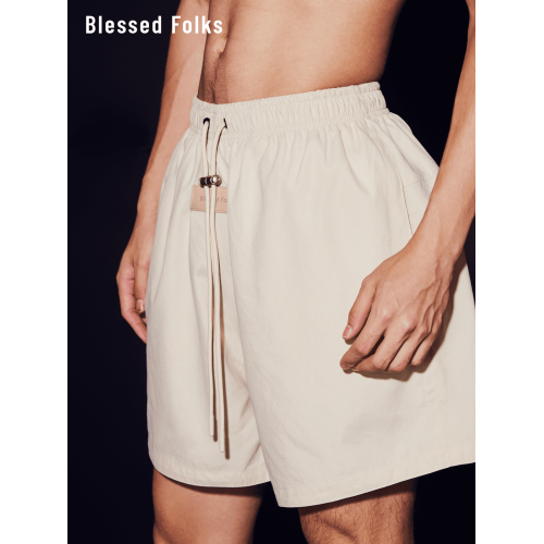 Blessed Folks長抽繩皮標合金釦男女同款健身運動速乾休閒短褲
