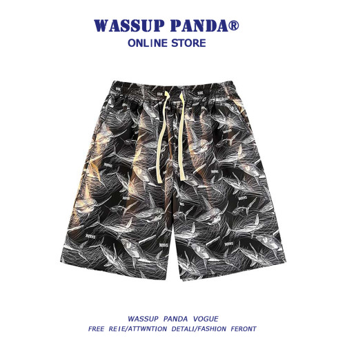 WASSUP PANDA冰絲沙灘短褲男夏季潮牌寬鬆直筒休閒速乾情侶五分褲