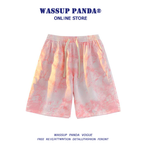 WASSUP PANDA冰絲沙灘短褲男夏季潮牌寬鬆直筒休閒速乾情侶五分褲