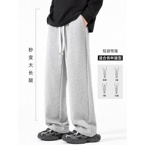 名創優品直筒長褲子男春夏季2026新款寬鬆濶腿休閒灰色運動衛褲Y