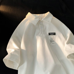 華夫格短袖polo衫男夏季潮牌vintage美式繙領t恤oversize半袖