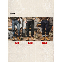 美式復古做舊水洗加絨牛仔褲男2025新款寬鬆直筒春秋男士休閒褲子