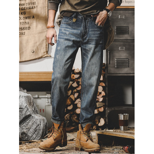 美式復古做舊水洗加絨牛仔褲男2025新款寬鬆直筒春秋男士休閒褲子