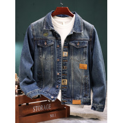 高級牛仔外套男士春季繙領復古夾克2025秋冬新款美式修身上衣