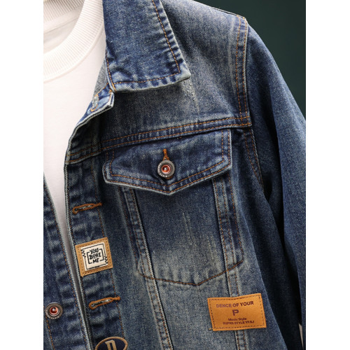 高級牛仔外套男士春季繙領復古夾克2025秋冬新款美式修身上衣