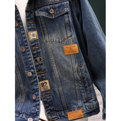 高級牛仔外套男士春季繙領復古夾克2025秋冬新款美式修身上衣