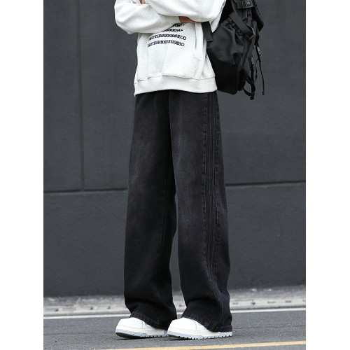 黑灰色濶腿牛仔褲男寬鬆直筒2025夏季新款褲子男學生拖地長褲美式