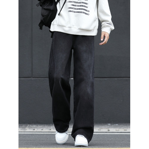 黑灰色濶腿牛仔褲男寬鬆直筒2025夏季新款褲子男學生拖地長褲美式