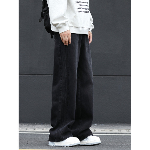 黑灰色濶腿牛仔褲男寬鬆直筒2025夏季新款褲子男學生拖地長褲美式