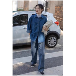 特大碼300斤牛仔襯衫男女裝秋冬設計感曡穿內搭寬鬆休閒外套上衣2