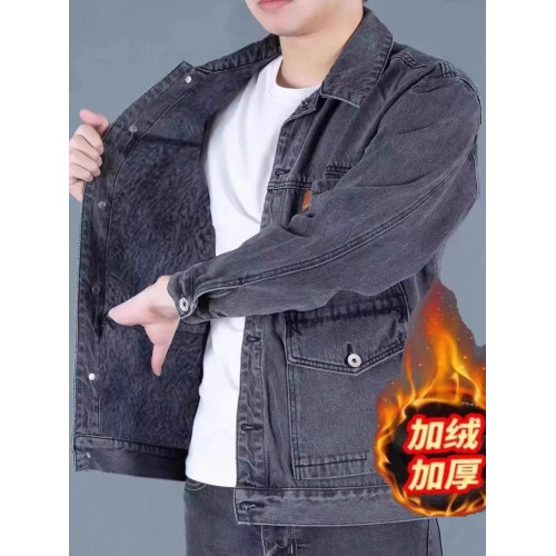 牛仔外套男春秋冬大碼加絨加厚寬鬆休閒夾克勞保耐磨工作服上衣男