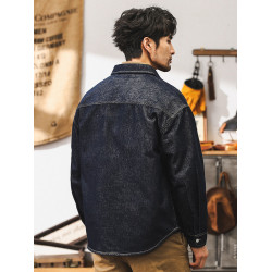 美式經典復古丹甯原色水洗牛仔外套男春秋款寬鬆休閒工裝襯衫夾克