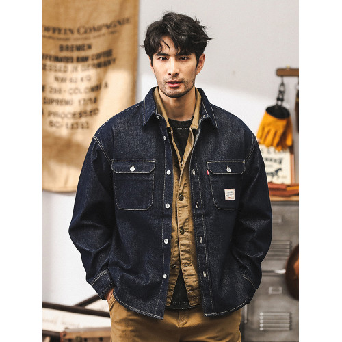 美式經典復古丹甯原色水洗牛仔外套男春秋款寬鬆休閒工裝襯衫夾克