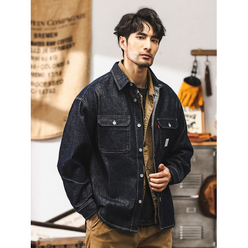 美式經典復古丹甯原色水洗牛仔外套男春秋款寬鬆休閒工裝襯衫夾克