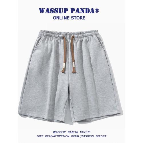 WASSUP PANDA冰絲松緊腰短褲男夏季潮牌寬鬆百搭休閒運動五分褲子