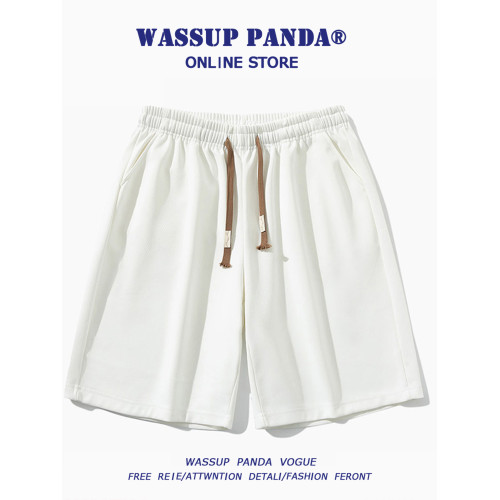 WASSUP PANDA冰絲松緊腰短褲男夏季潮牌寬鬆百搭休閒運動五分褲子