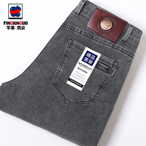 秋冬厚款蘋果牛仔褲男商務寬鬆直筒休閒彈力修身男裝耐穿耐磨百搭