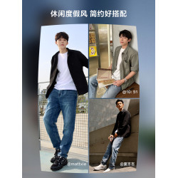 HLA/海瀾之家休閒直筒黑牛仔褲加絨加厚可選秋冬季新款長褲子男士