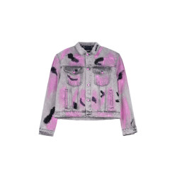 廢土風牛仔外套男歐美街頭塗鴉水洗做舊破洞墊肩夾克牛仔套裝潮牌