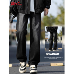 廻力加絨加厚黑色牛仔褲男士秋冬季寬鬆直筒男生褲子濶腿休閒長褲
