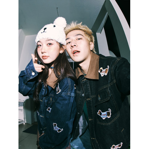 lemanism潮牌臘腸狗綉標牛仔外套男2025春秋情侶款美式復古夾克女