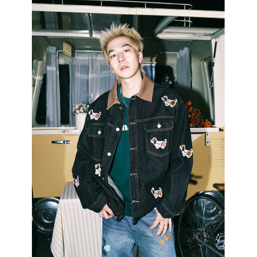 lemanism潮牌臘腸狗綉標牛仔外套男2025春秋情侶款美式復古夾克女