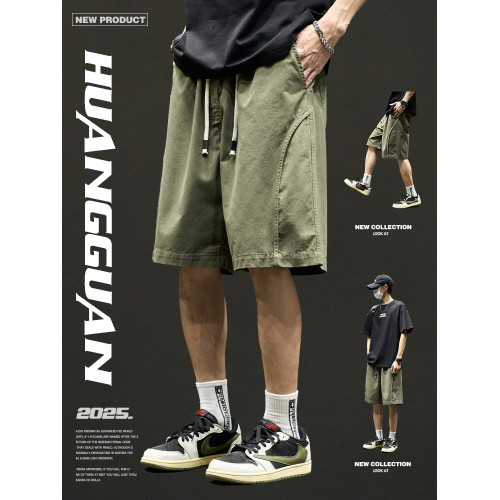 山系短褲男生夏季新款純色工裝五分褲美式潮牌簡約日系休閒褲子男