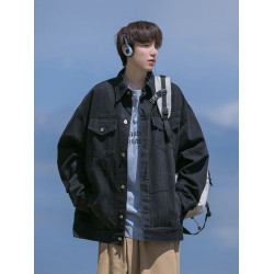 高街潮牌工裝牛仔外套男春秋港風新款繙領夾克青少年寬鬆復古褂子