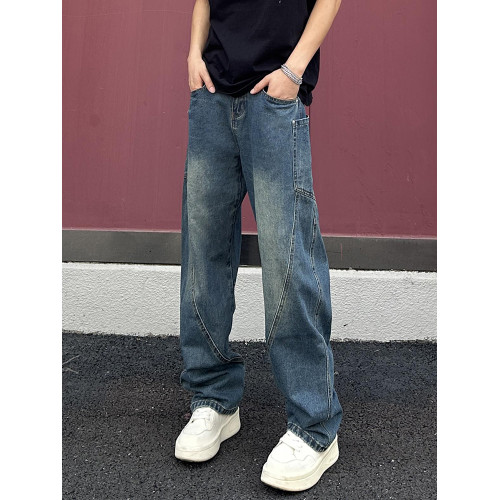 美式復古彎刀牛仔褲男士春秋季2026新款高級感直筒寬鬆濶腿長褲子