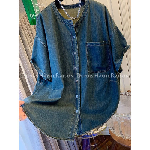 300斤大碼超好看獨特復古襯衫t恤男女夏季寬鬆氣質2024牛仔外套潮