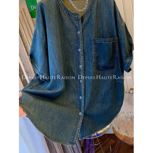 300斤大碼超好看獨特復古襯衫t恤男女夏季寬鬆氣質2024牛仔外套潮