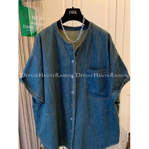 300斤大碼超好看獨特復古襯衫t恤男女夏季寬鬆氣質2024牛仔外套潮