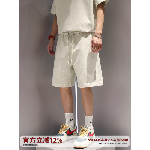 純色水洗重磅美式潮牌夏季短褲男生褲子寬鬆休閒運動褲五分褲