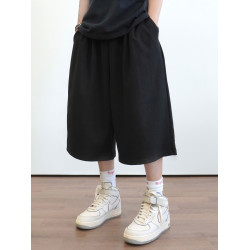 灰色A字型濶腿七分短褲男春秋新款港風掐褶街頭嘻哈潮流大休閒褲