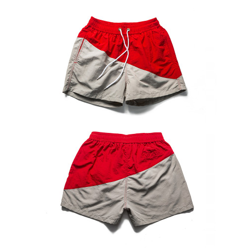 美式休閒高級帶內襯撞色拼接三分短褲男款夏季輕薄速乾運動沙灘褲
