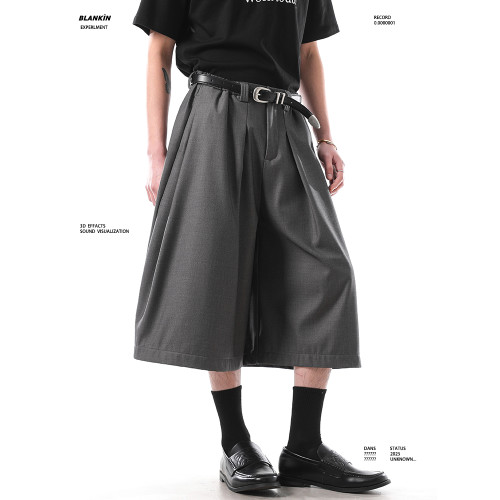 BLANKIN 夏季設計感廓形垂感灰色七分褲男女時髦百搭休閒西褲短褲