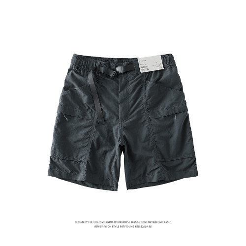 夏季戶外工裝機能短褲男沙灘褲速乾輕薄中褲女寬鬆五分直筒休閒褲