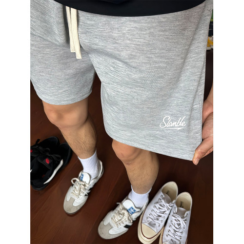 白色毛圈運動短褲男夏季美式健身跑步中褲透氣速乾訓練籃球五分褲