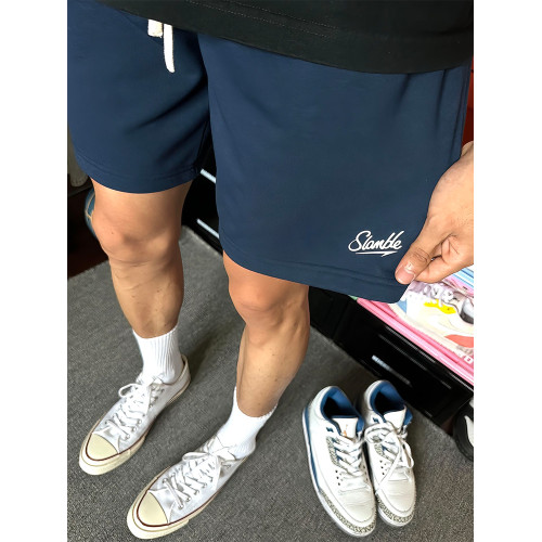 白色毛圈運動短褲男夏季美式健身跑步中褲透氣速乾訓練籃球五分褲