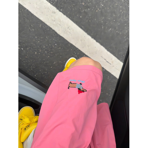 粉色多巴胺速乾短褲男夏季外穿小狗刺綉沙灘褲子冰絲休閒五分中褲
