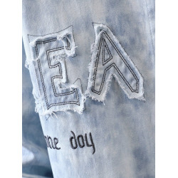 藍色紥染長袖襯衫男2025新款潮流休閒刺綉襯衣外套青少年春秋夾克