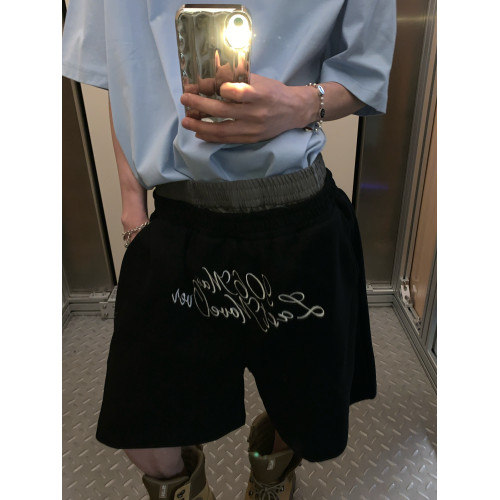 阿荒與阿鹵韓國復古松緊腰運動休閒男女短褲五分褲設計感日常情侶